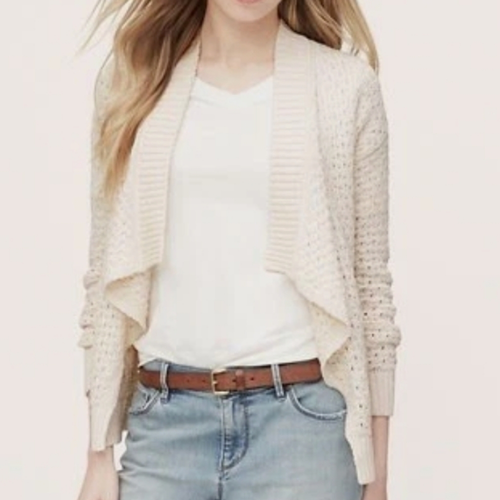 Loft Cream Open-Front Size S Cardigan Sweater Classic 3126-CN